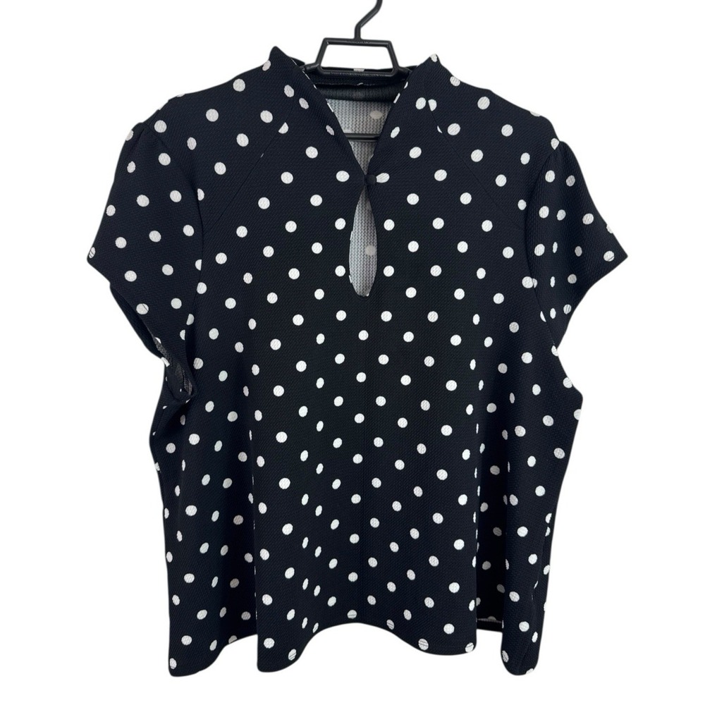 ModCloth Women's Plus‎ 4X Textured Stretch Knit Top B&W Polkadot EUC